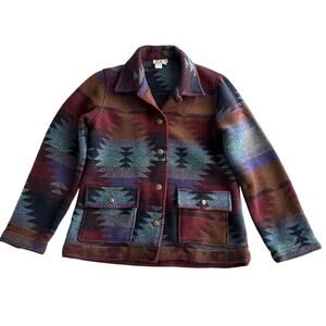 Territory Ahead‎ Wool Blend Southwestern Aztec Blanket Silver Button Jacket S